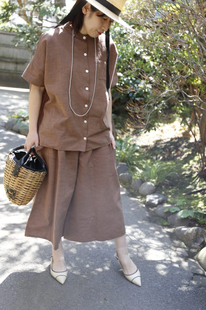 ヤンマ産業　会津木綿キュロットパンツロング丈 「ダークチョコ」